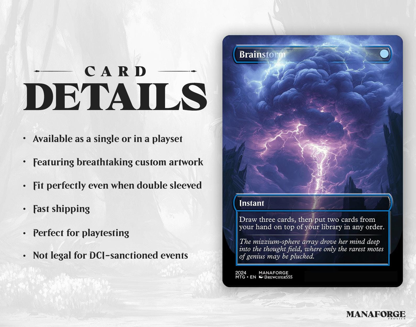 Brainstorm Proxy – Clear Frame Custom Art MTG Card Playset | Perfect for Commander