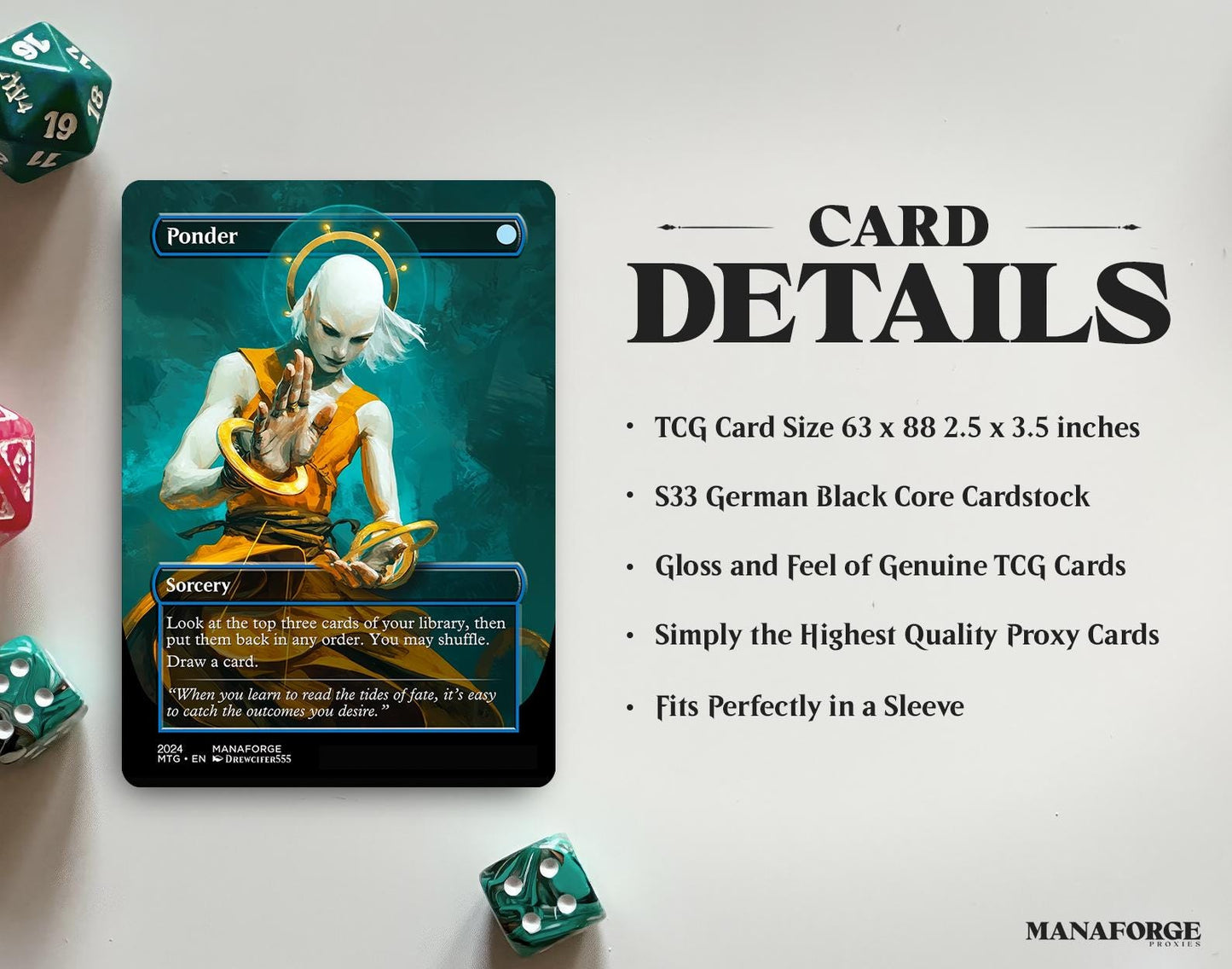 Ponder Proxy – Borderless Custom Art MTG Card | Singles or Playset for Commander