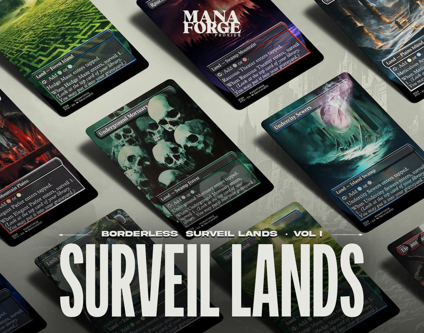 Borderless Surveil Lands Volume I | Full Art MTG Proxy Cards for Commander & Casual Play