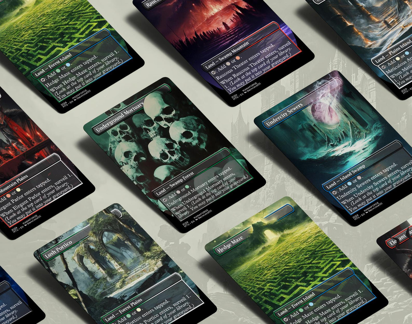 Borderless Surveil Lands Volume I | Full Art MTG Proxy Cards for Commander & Casual Play