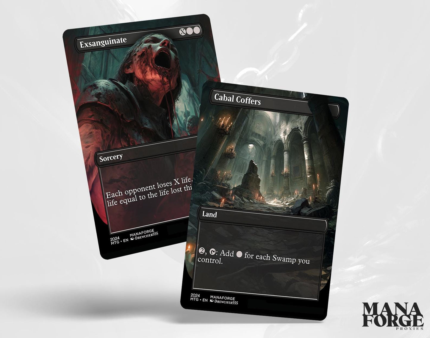 EDH Black Staples Proxy Set Vol. 1 | Borderless Full Art MTG Commander Essentials (Cabal Coffers, Damnation, Exsanguinate & More)