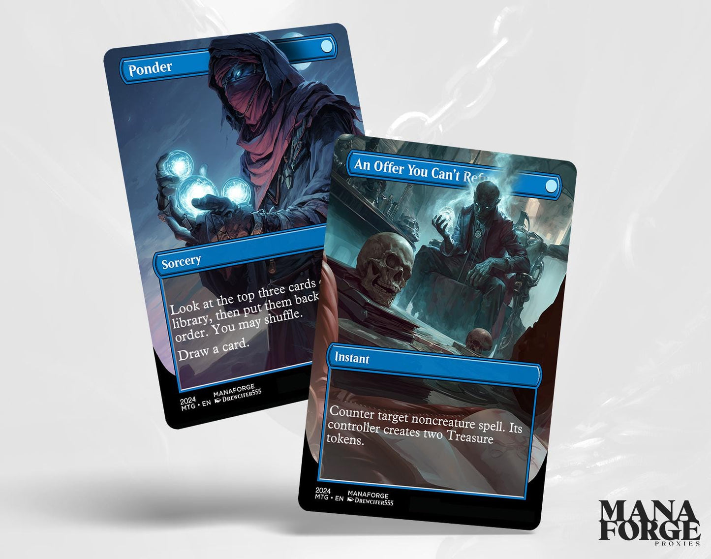 EDH Blue Staples Proxy Set Vol. 1 | Borderless Full Art MTG Commander Essentials (Counterspell, Rhystic Study, Ponder & More)