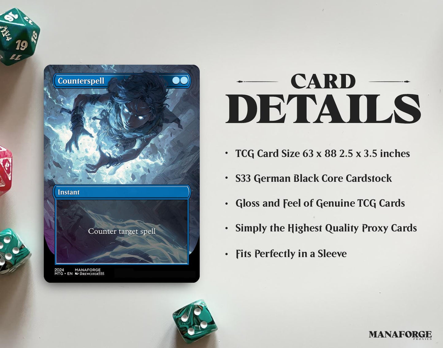 EDH Blue Staples Proxy Set Vol. 1 | Borderless Full Art MTG Commander Essentials (Counterspell, Rhystic Study, Ponder & More)