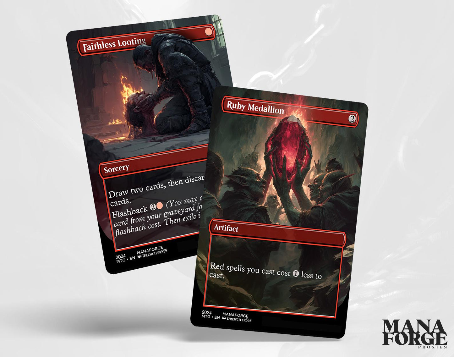 EDH Red Staples Proxy Set Vol. 1 | Borderless Full Art MTG Commander Essentials (Deflecting Swat, Chaos Warp, Lightning Bolt & More)