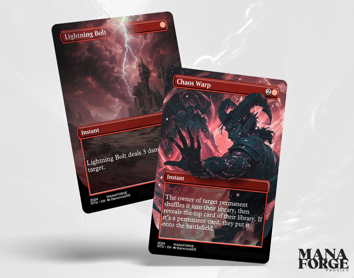 EDH Red Staples Proxy Set Vol. 1 | Borderless Full Art MTG Commander Essentials (Deflecting Swat, Chaos Warp, Lightning Bolt & More)