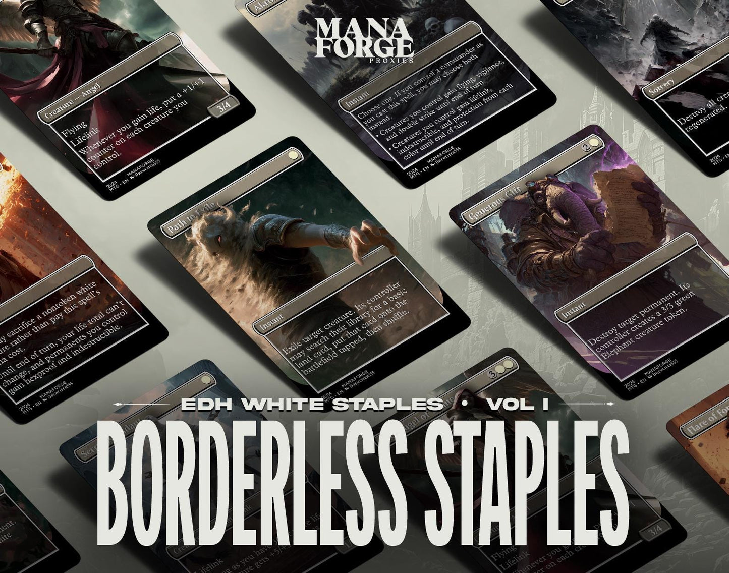 EDH White Staples Proxy Set Vol. 1 | Borderless Full Art MTG Commander Essentials (Akroma’s Will, Archangel of Thune, Wrath of God & More)
