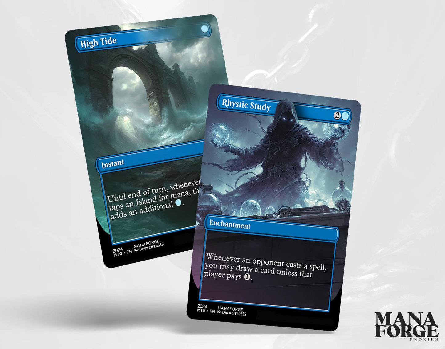 EDH Blue Staples Proxy Set Vol. 1 | Borderless Full Art MTG Commander Essentials (Counterspell, Rhystic Study, Ponder & More)