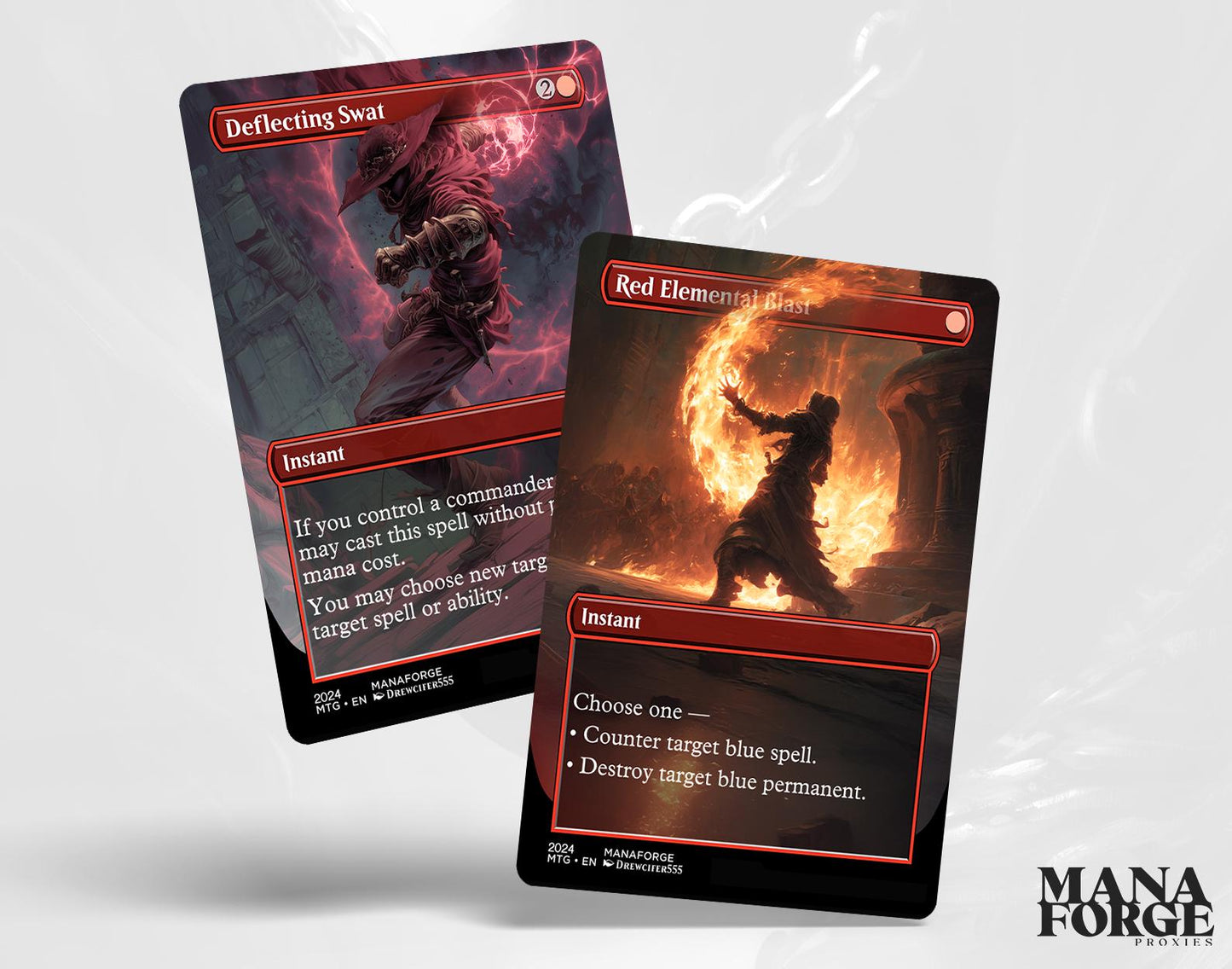 EDH Red Staples Proxy Set Vol. 1 | Borderless Full Art MTG Commander Essentials (Deflecting Swat, Chaos Warp, Lightning Bolt & More)