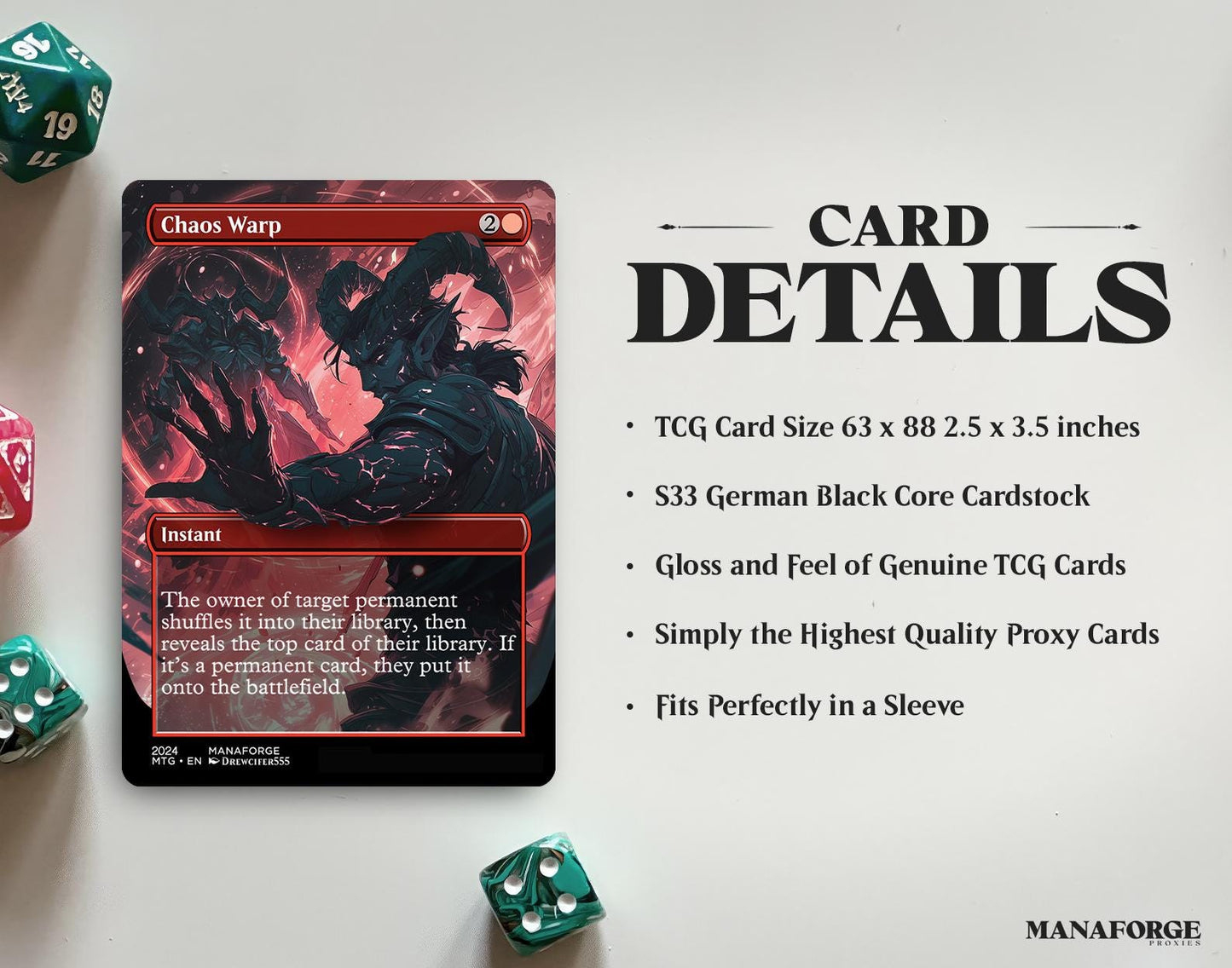 EDH Red Staples Proxy Set Vol. 1 | Borderless Full Art MTG Commander Essentials (Deflecting Swat, Chaos Warp, Lightning Bolt & More)