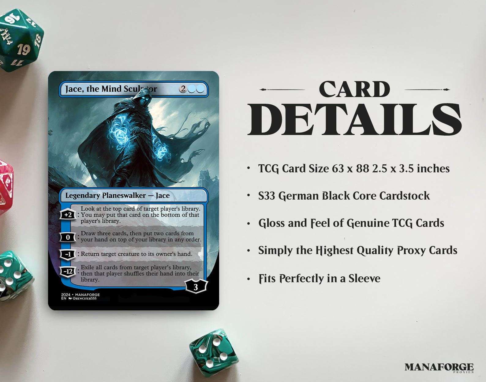 Card details for ManaForge TCG-size proxy cards