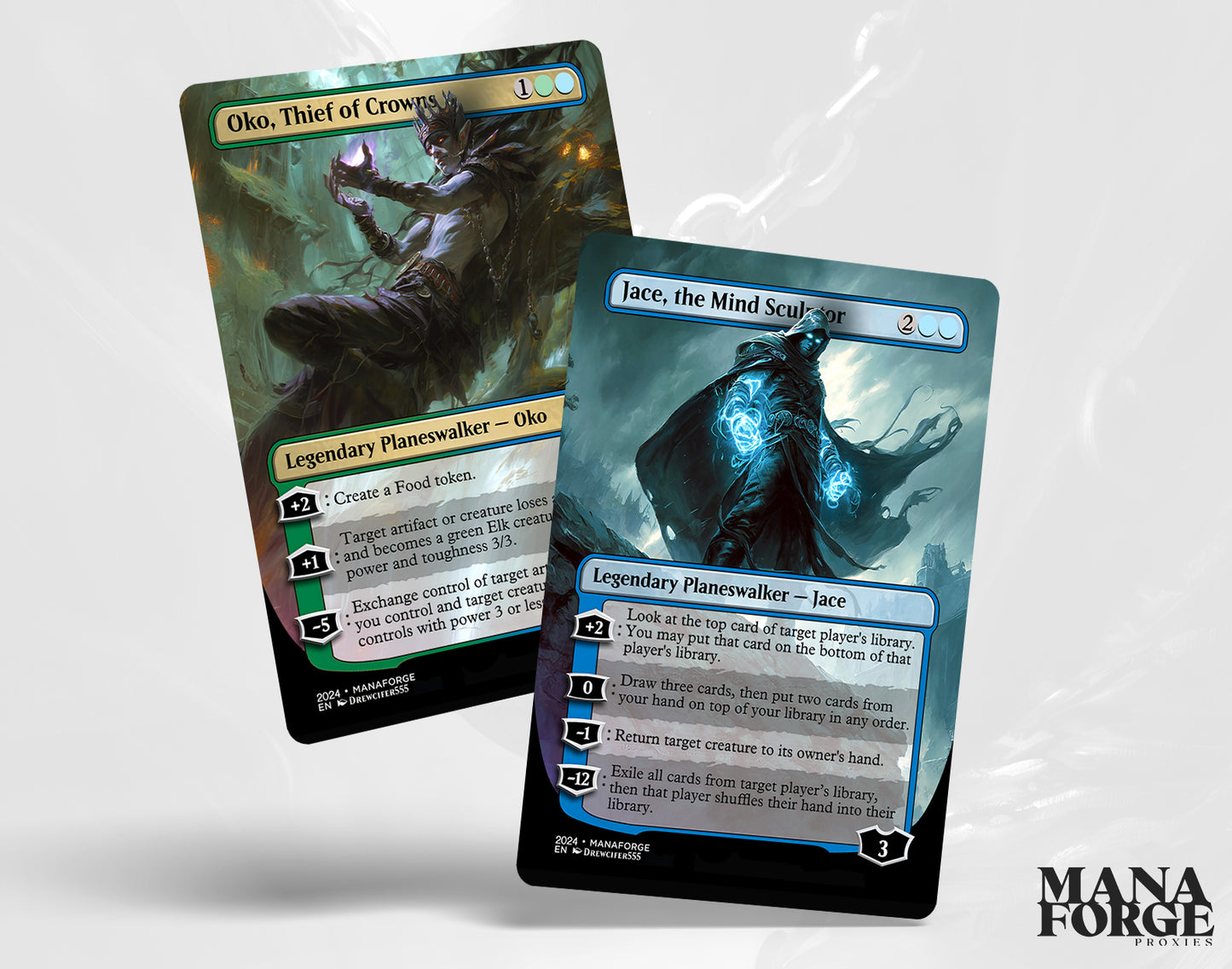 Oko and Jace planeswalker proxy card preview