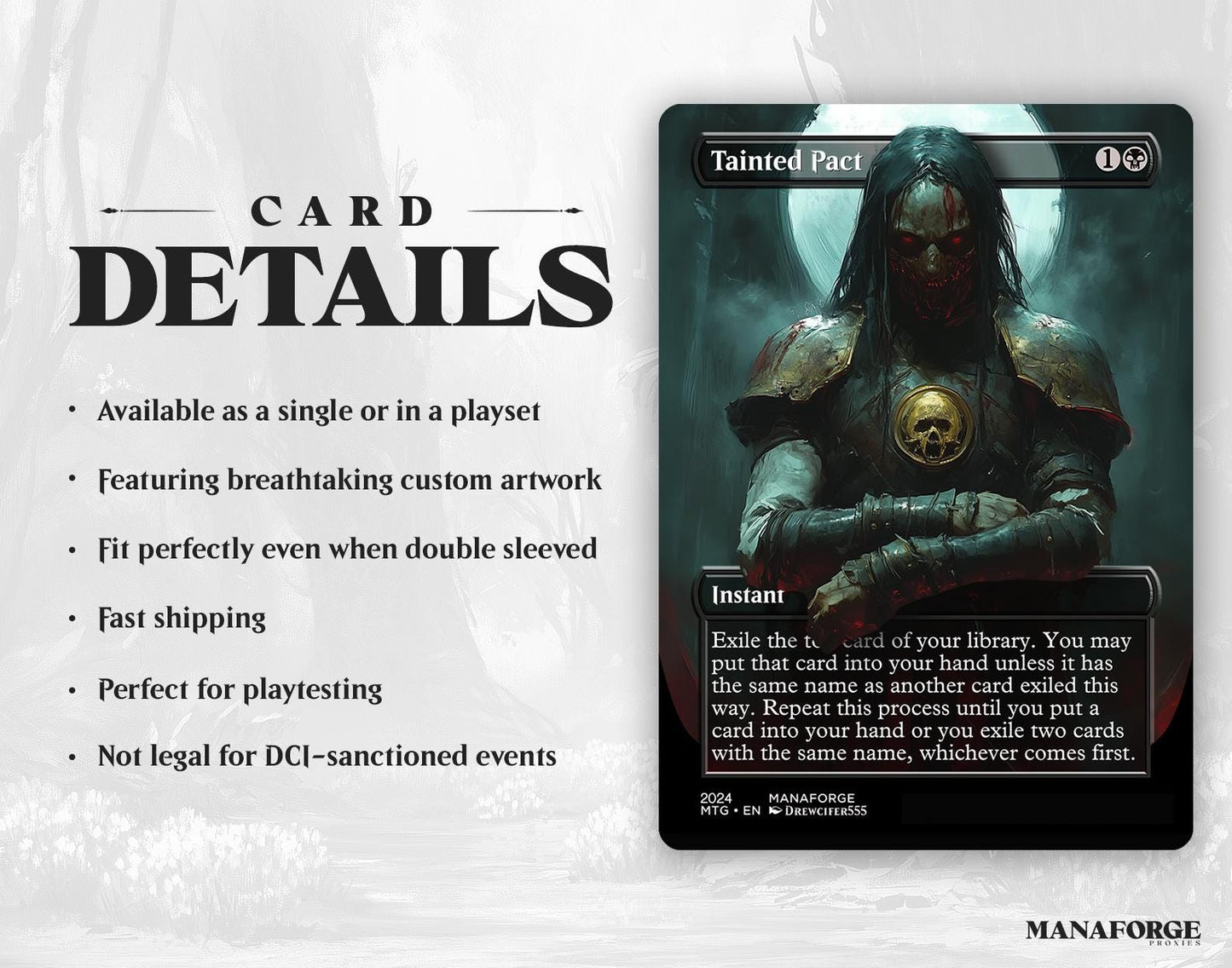 Tainted Pact Proxy – Borderless Custom Art MTG Card | Singles or Playset for Commander