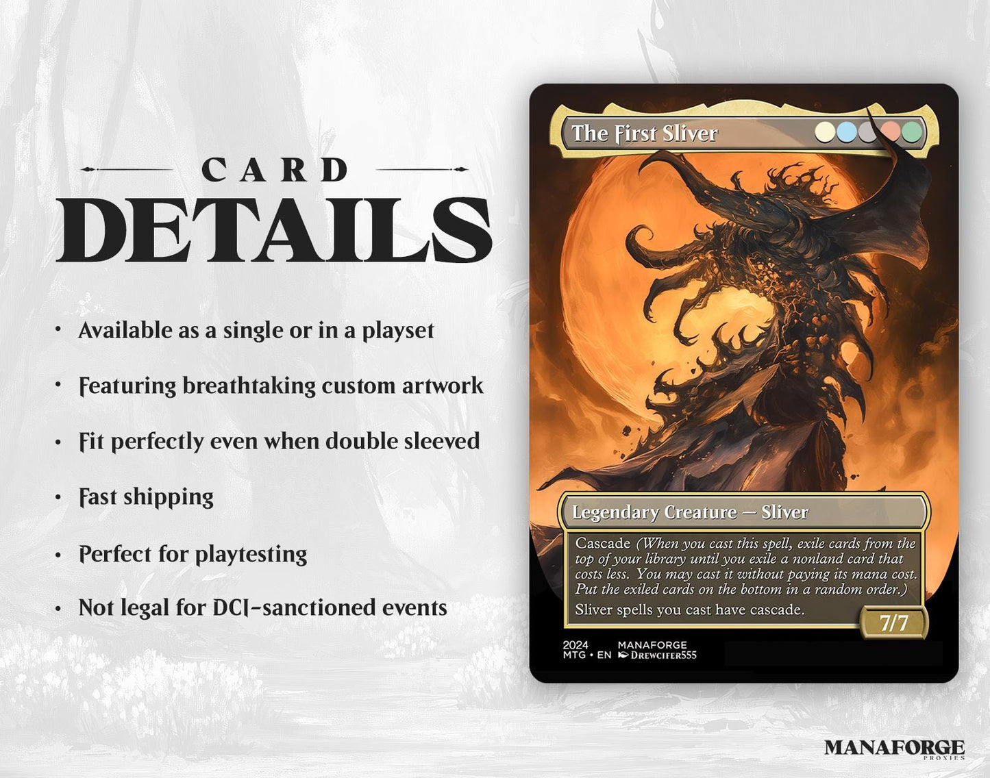 The First Sliver Proxy – Clear Frame Custom Art MTG Card Playset | Perfect for Commander