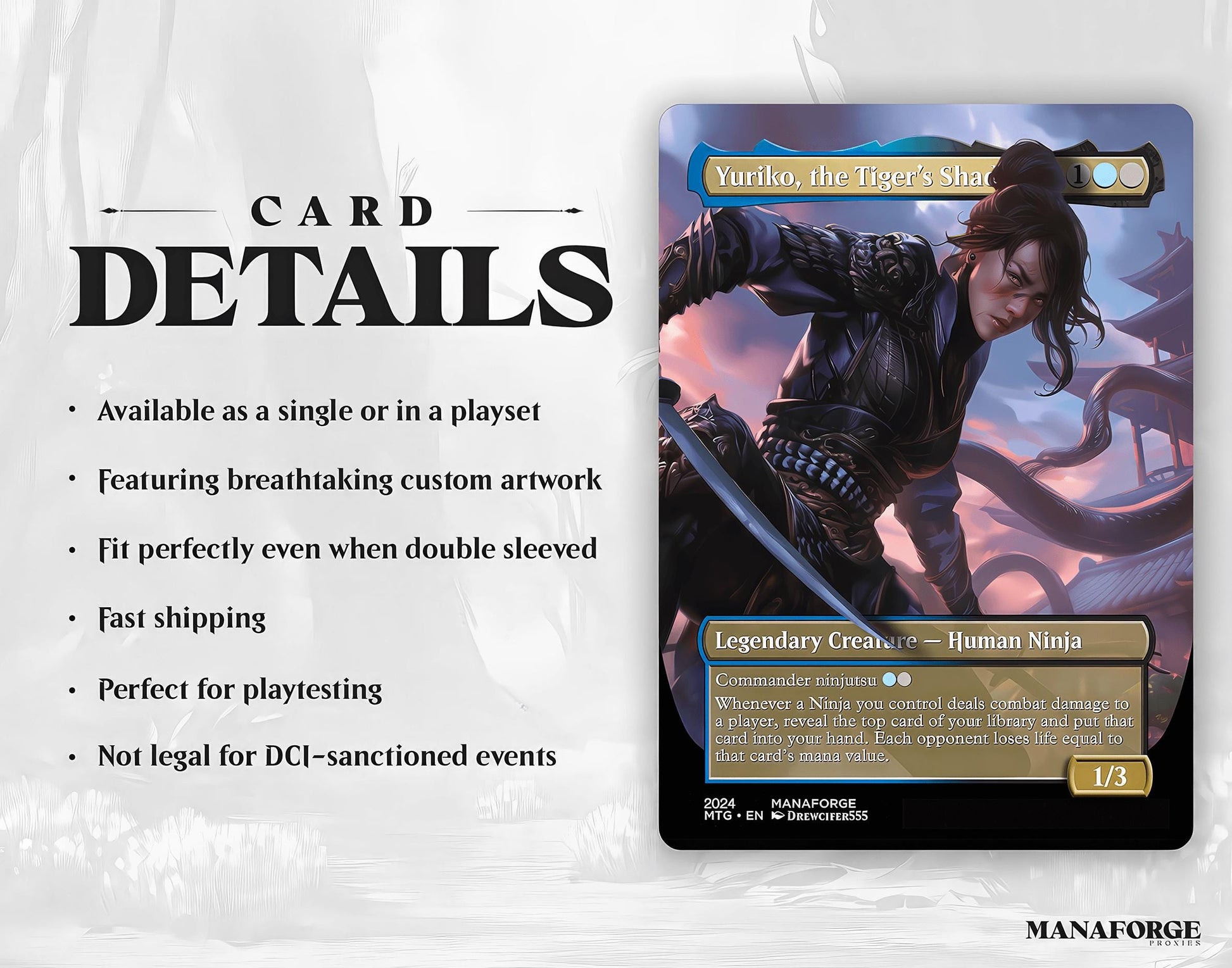 Yuriko, the Tiger’s Shadow Proxy – Full Art Custom MTG Card | Singles or Playset for Commander