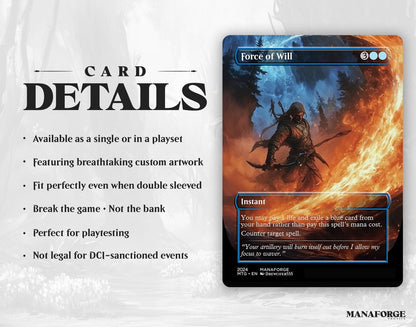 Force of Will Proxy – Borderless Custom Art MTG Card | Singles or Playset for Commander