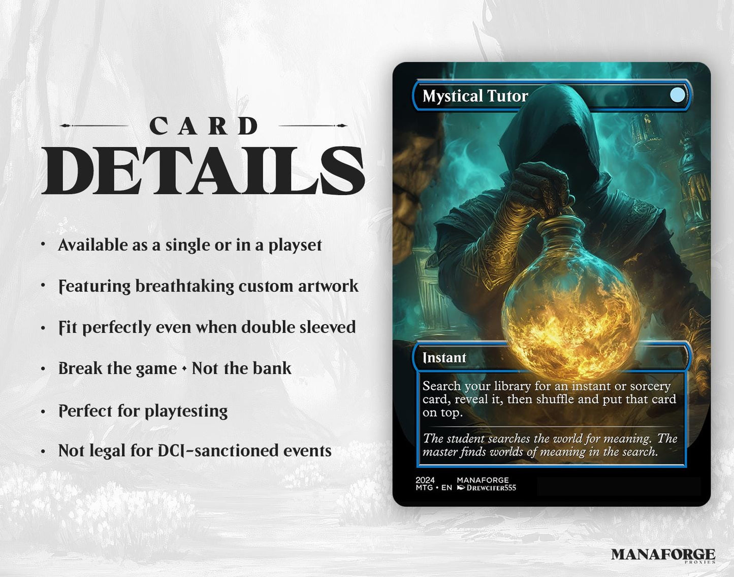 Mystical Tutor Proxy – Borderless Custom Art MTG Card | Singles or Playset for Commander