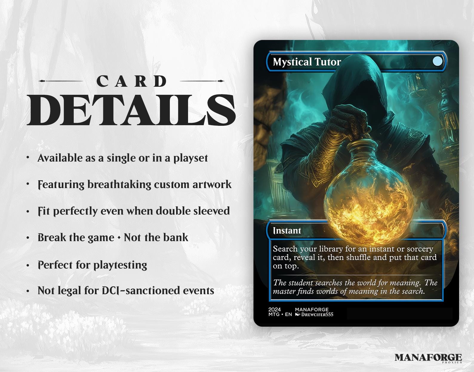Mystical Tutor Proxy – Borderless Custom Art MTG Card | Singles or Playset for Commander