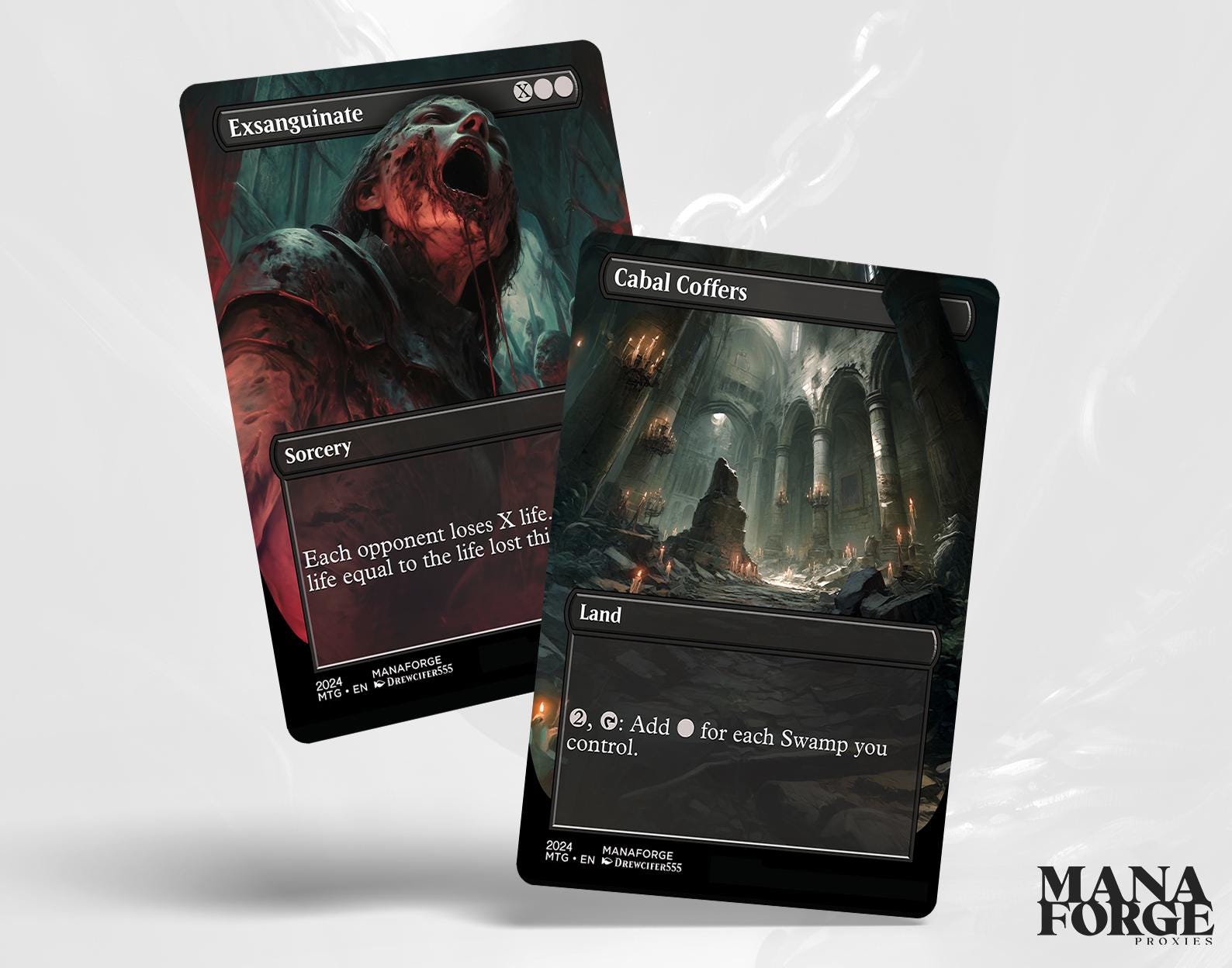 EDH Black Staples Proxy Set Vol. 1 | Borderless Full Art MTG Commander Essentials (Cabal Coffers, Damnation, Exsanguinate & More)