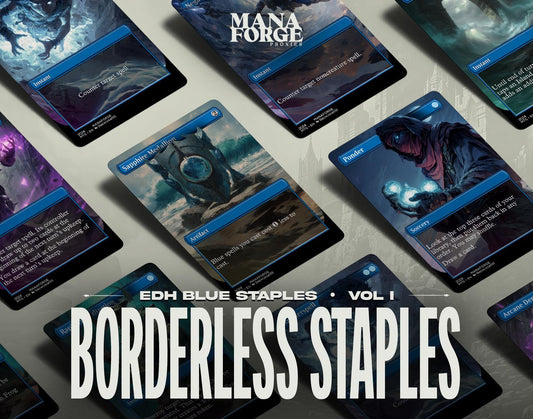 EDH Blue Staples Proxy Set Vol. 1 | Borderless Full Art MTG Commander Essentials (Counterspell, Rhystic Study, Ponder & More)