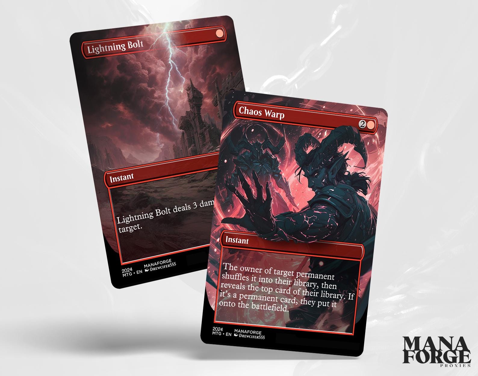 EDH Red Staples Proxy Set Vol. 1 | Borderless Full Art MTG Commander Essentials (Deflecting Swat, Chaos Warp, Lightning Bolt & More)