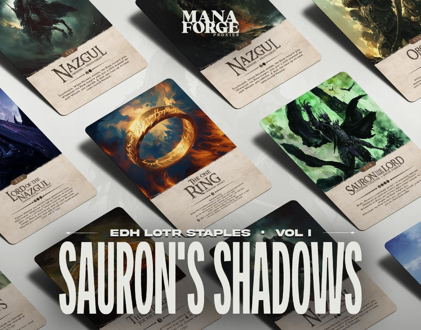 Lord of the Rings MTG Proxy Set | Sauron’s Shadows Full Art Bundle ft. Nazgûl, Witch-King, The One Ring & Orcish Bowmasters