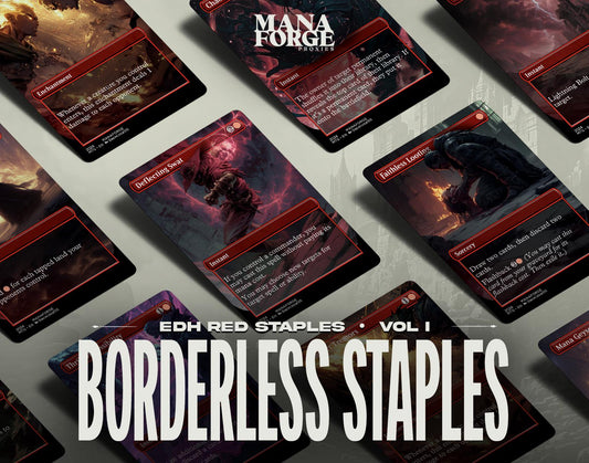 EDH Red Staples Proxy Set Vol. 1 | Borderless Full Art MTG Commander Essentials (Deflecting Swat, Chaos Warp, Lightning Bolt & More)
