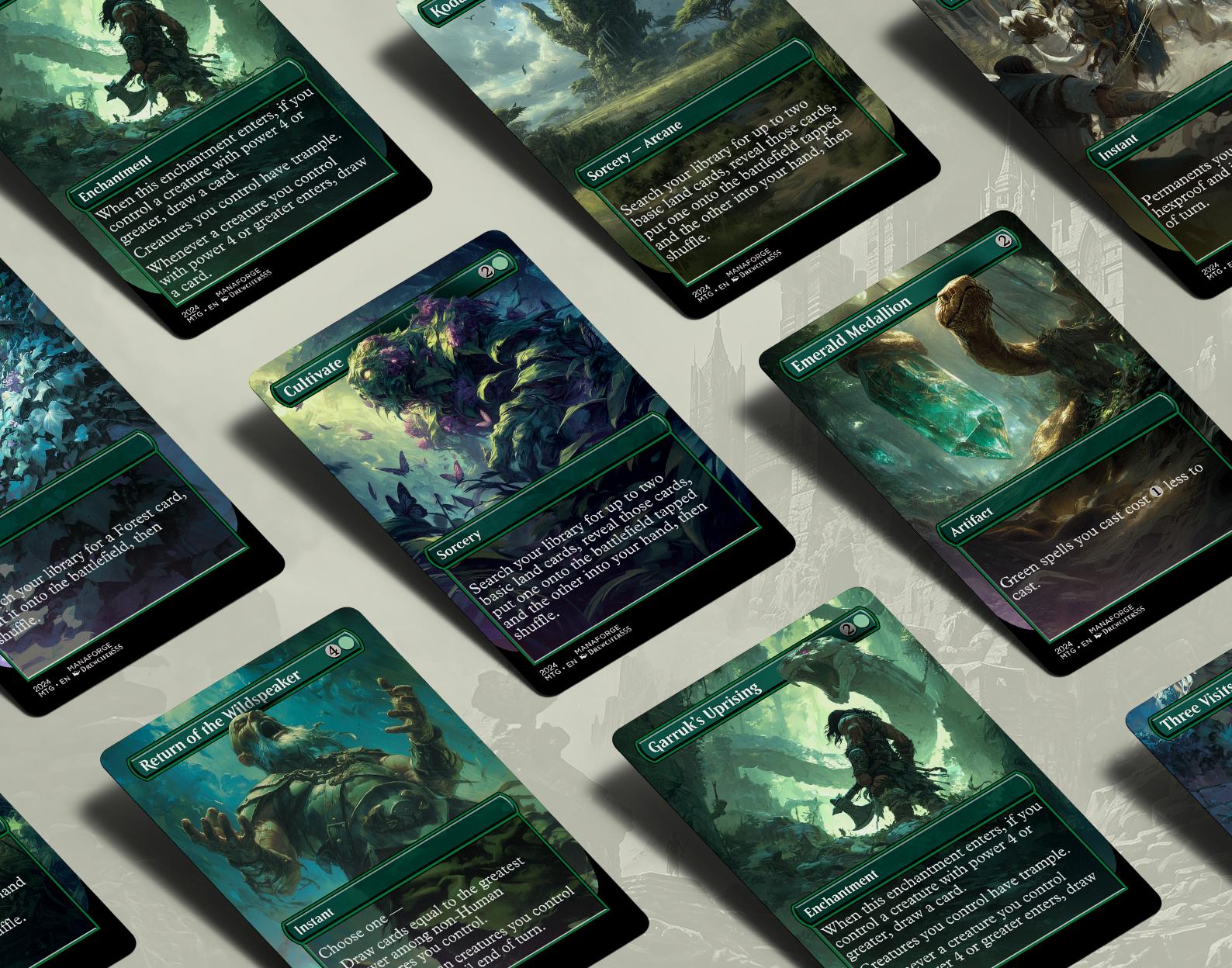 EDH Green Staples Proxy Set Vol. 1 | Borderless Full Art MTG Commander Essentials (Cultivate, Kodama’s Reach, Heroic Intervention & More)