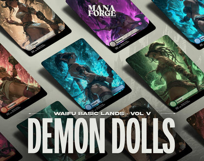 Demon Dolls Waifu Basic Lands – Vol V | 20-Card Full-Art Anime MTG Proxy Set (Plains • Island • Swamp • Mountain • Forest)