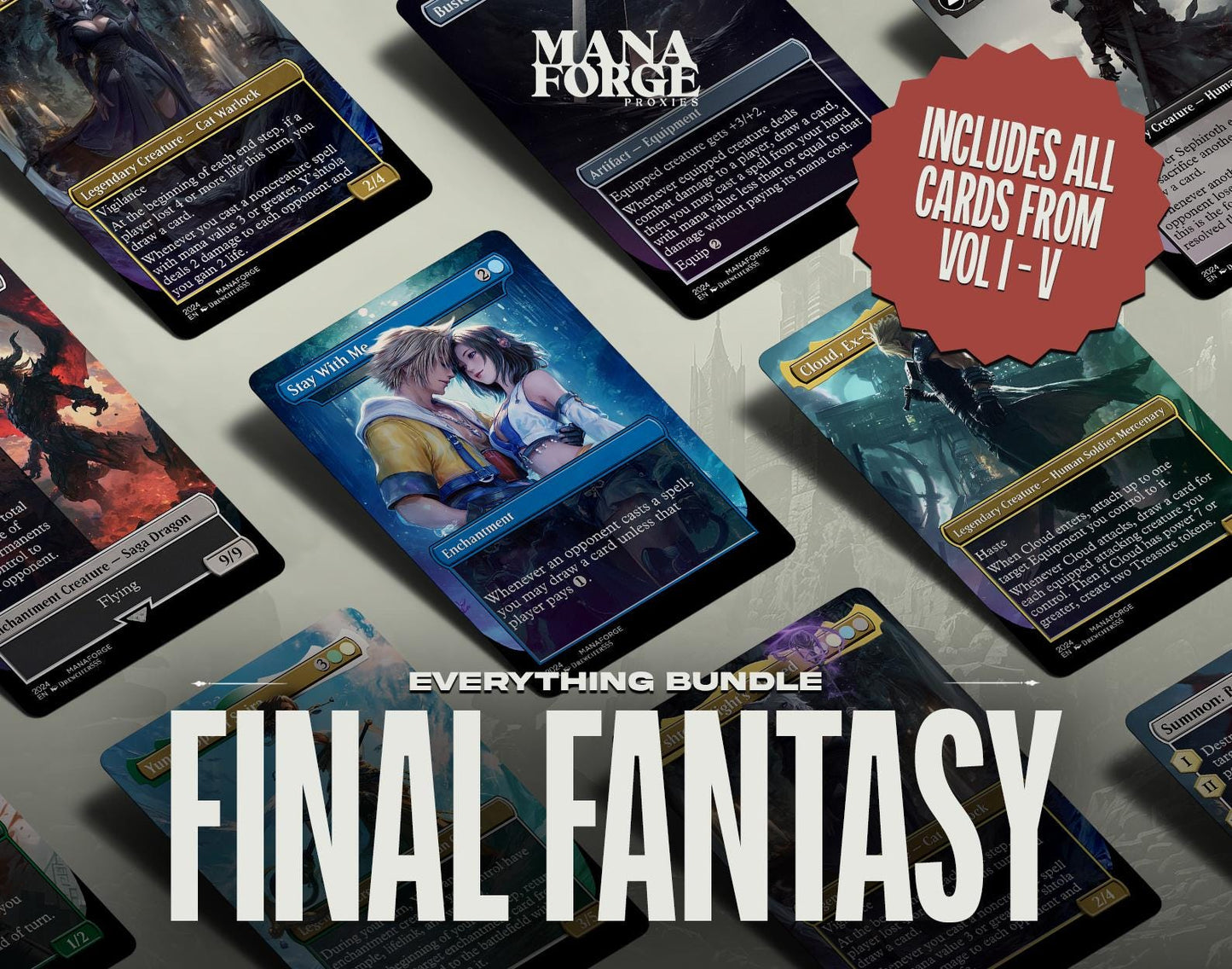 Final Fantasy Borderless Staples Mega Bundle – Volumes I-V (50-Card Set) | Full-Art Foil & Non-Foil MTG Proxies