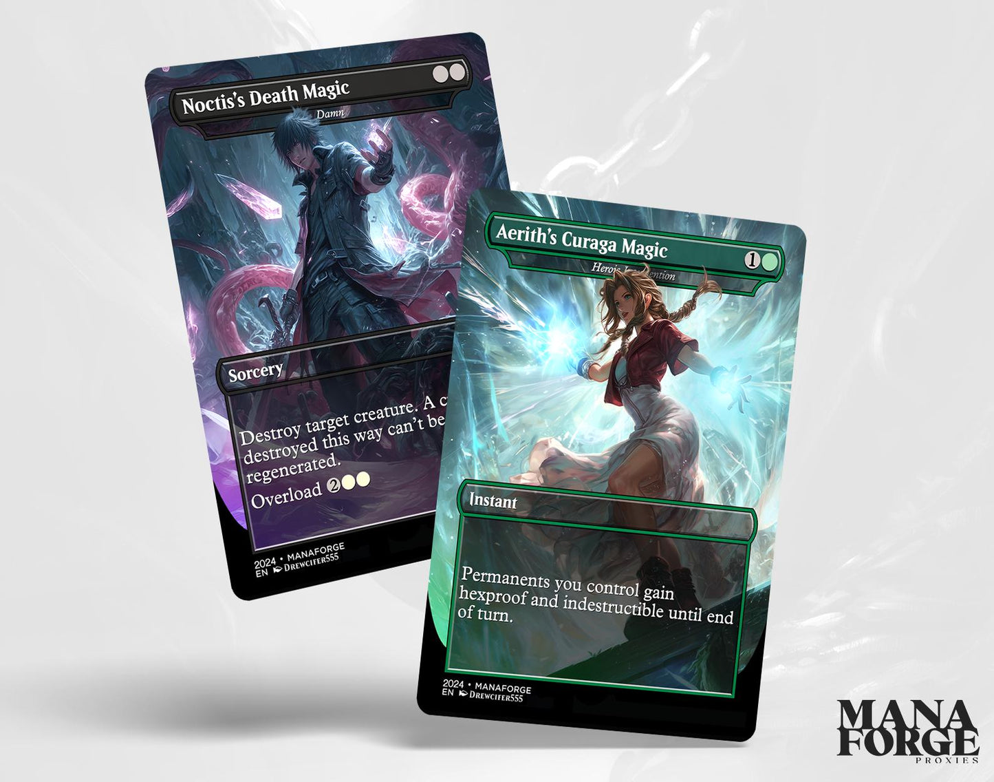 Final Fantasy Borderless Staples – Volume VI | Foil & Non-Foil Full-Art MTG Proxy Set – Aerith Curaga, Cloud’s Buster Sword, Brotherhood