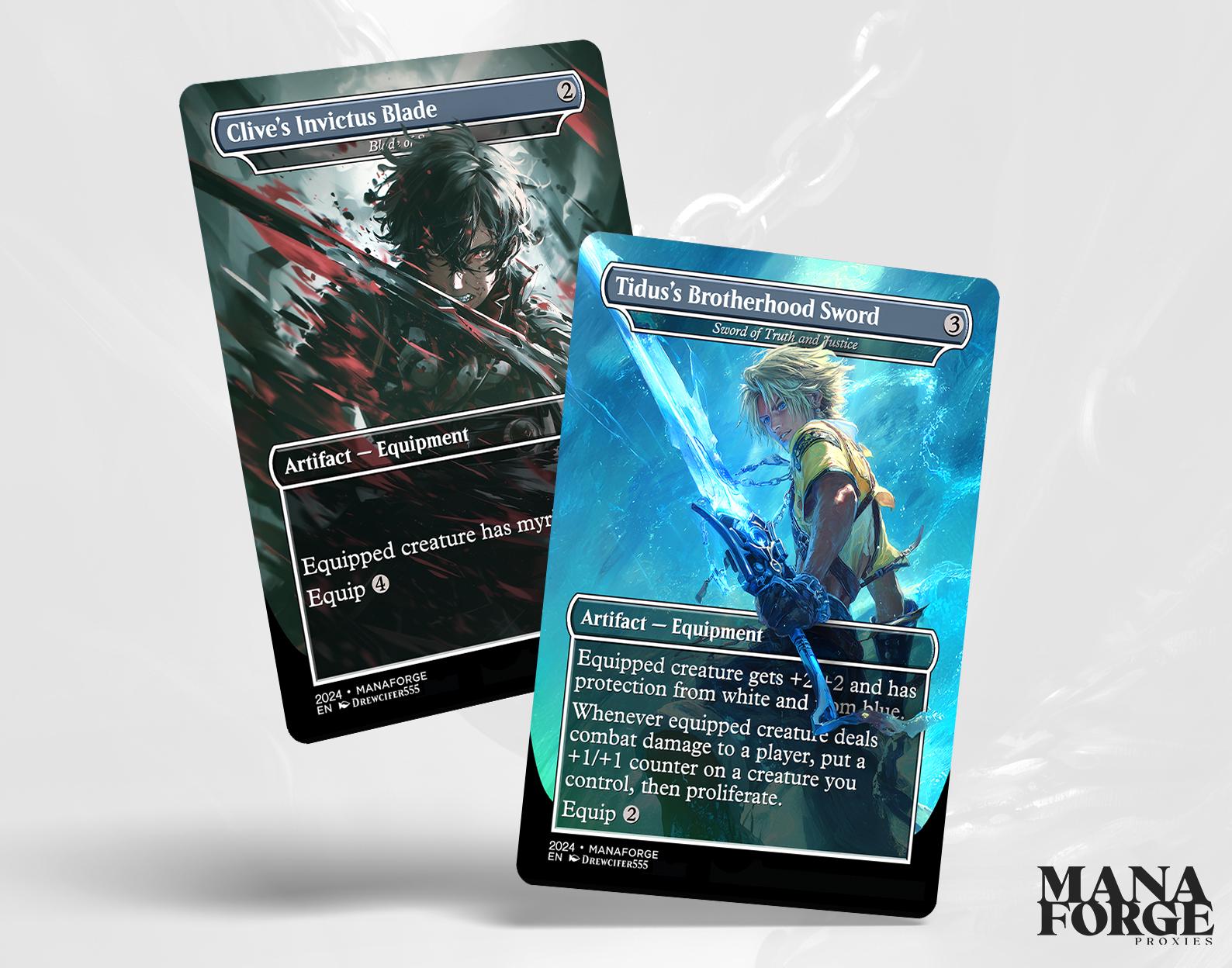 Final Fantasy Borderless Staples – Volume VI | Foil & Non-Foil Full-Art MTG Proxy Set – Aerith Curaga, Cloud’s Buster Sword, Brotherhood