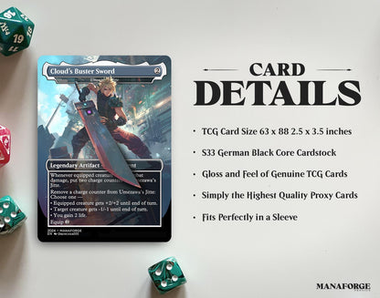 Final Fantasy Borderless Staples – Volume VI | Foil & Non-Foil Full-Art MTG Proxy Set – Aerith Curaga, Cloud’s Buster Sword, Brotherhood