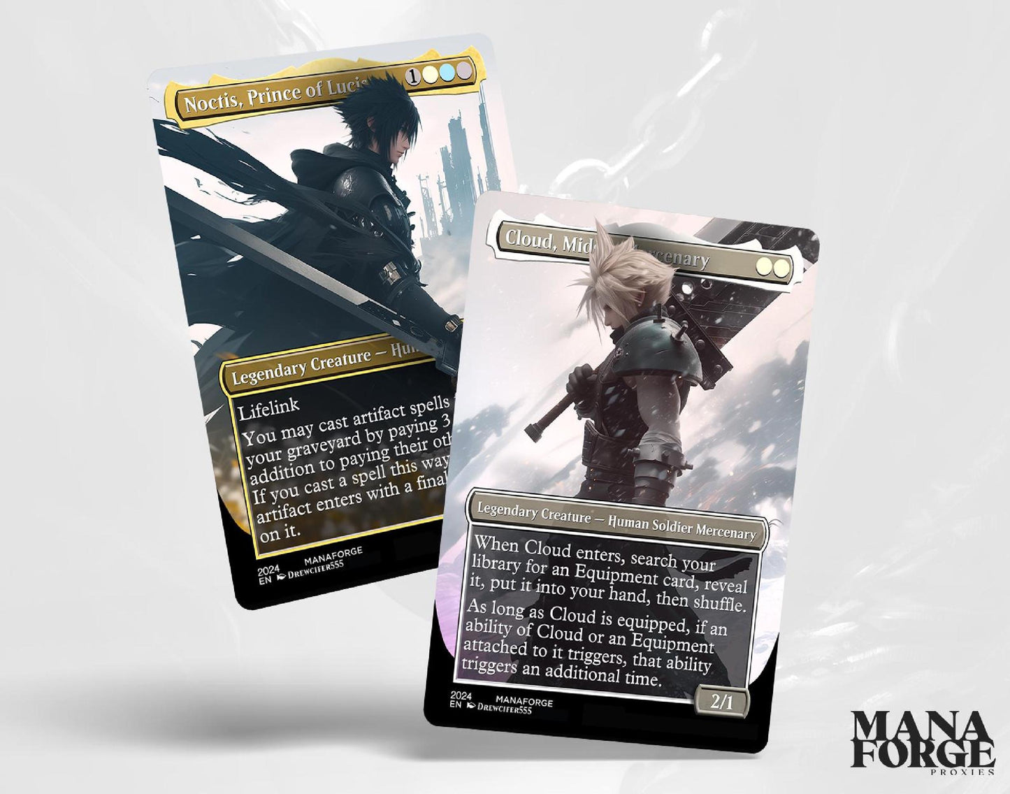 Final Fantasy Borderless Staples – Volume I | Full-Art MTG Proxy Set Foil & Non-Foil Cloud Tifa, Aerith, and Vivi