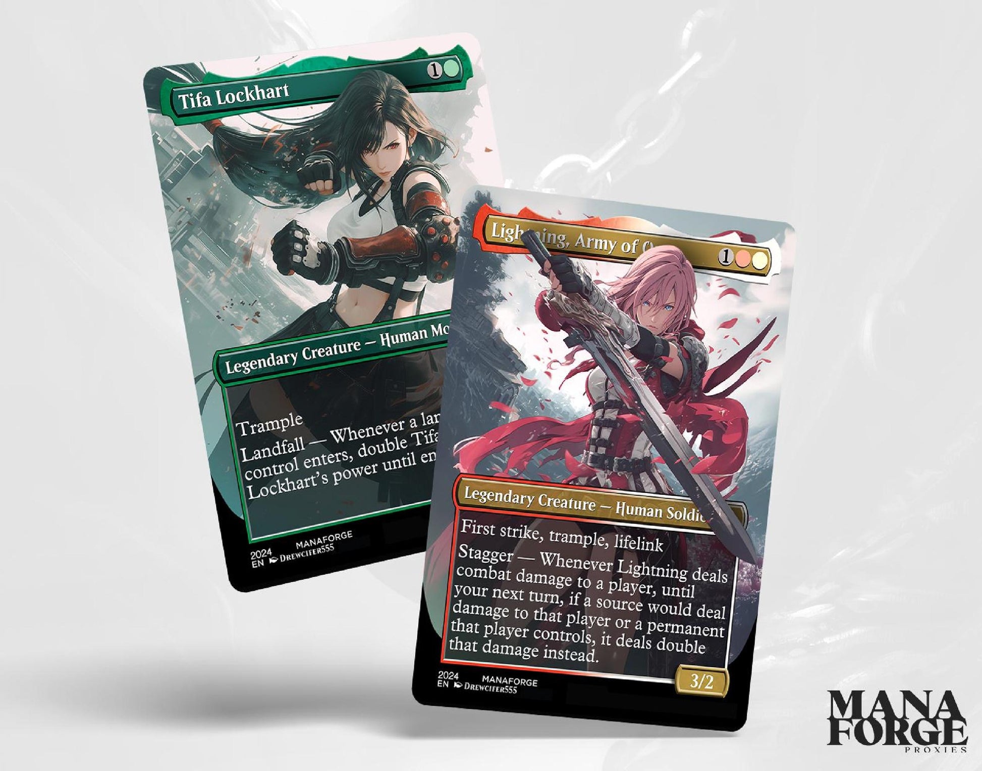 Final Fantasy Borderless Staples – Volume I | Full-Art MTG Proxy Set Foil & Non-Foil Cloud Tifa, Aerith, and Vivi