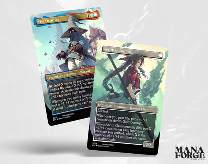 Final Fantasy Borderless Staples – Volume I | Full-Art MTG Proxy Set Foil & Non-Foil Cloud Tifa, Aerith, and Vivi