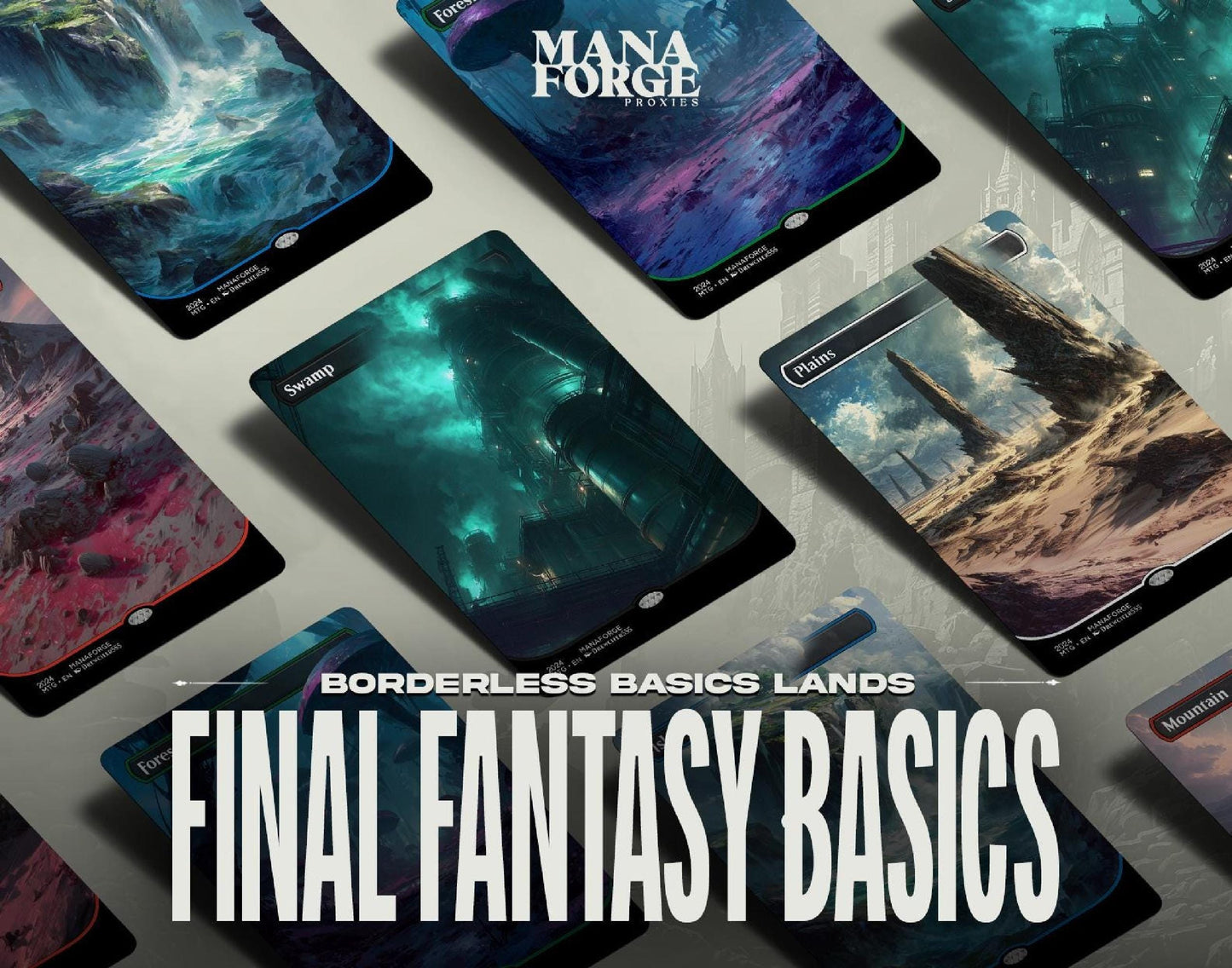 Final Fantasy Basic Lands – Volume One | 20‑Card Full‑Art MTG Proxy Set (Plains, Island, Swamp, Mountain, Forest)