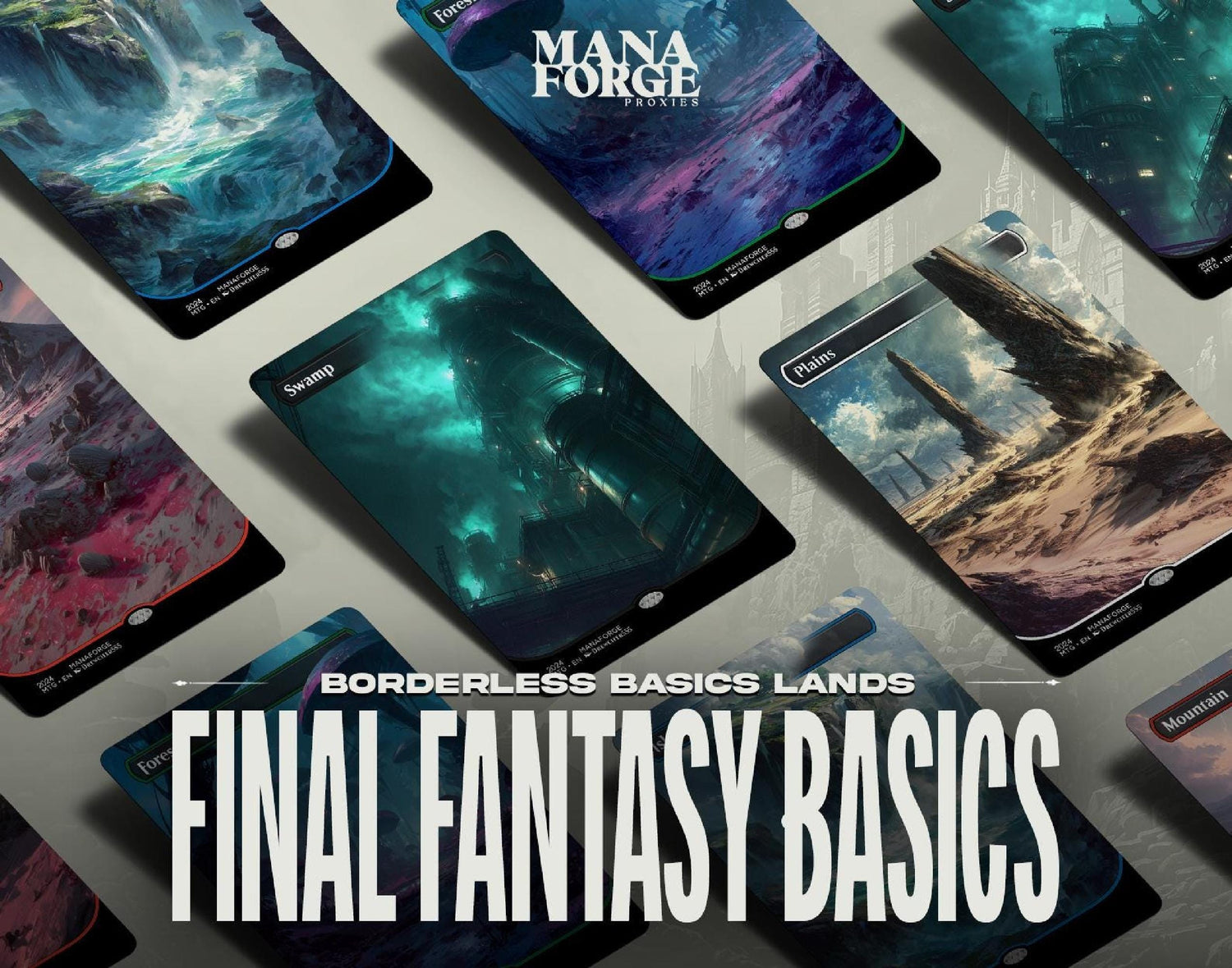 Final Fantasy Basic Lands – Volume One | 20‑Card Full‑Art MTG Proxy Set (Plains, Island, Swamp, Mountain, Forest)