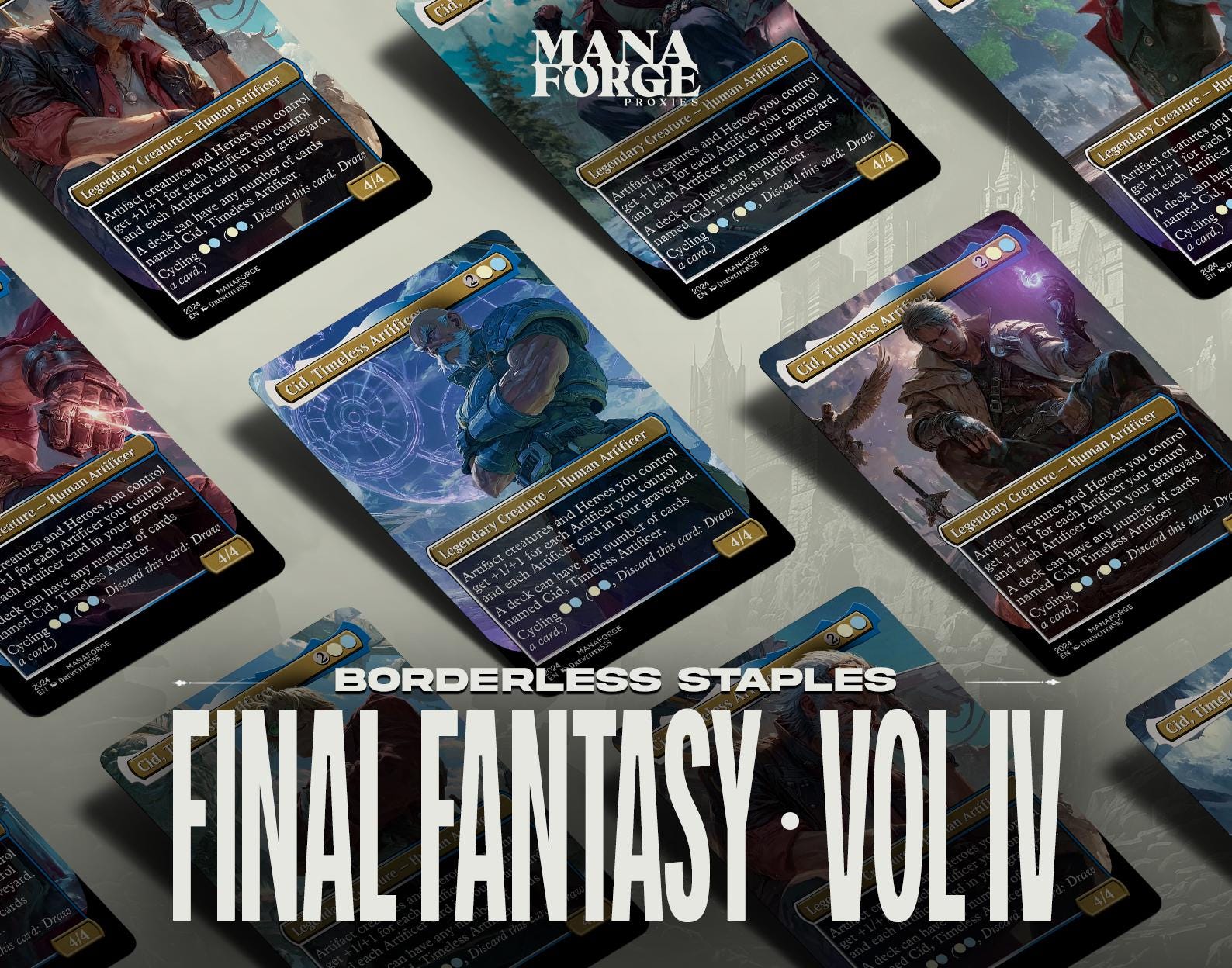 Final Fantasy Borderless Staples – Volume IV | Cid, Timeless Artificer | 10 Unique Full-Art Variants | Foil & Non-Foil MTG Proxies