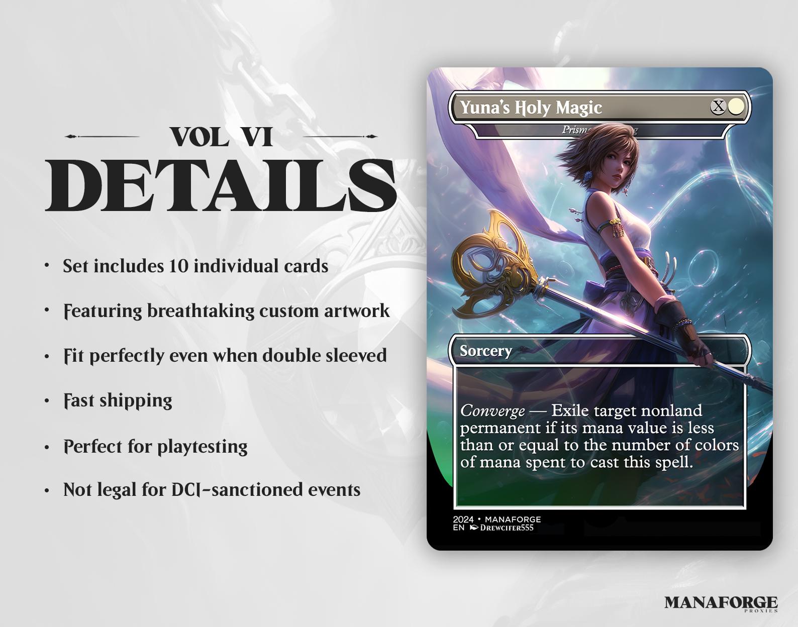 Final Fantasy Borderless Staples – Volume VI | Foil & Non-Foil Full-Art MTG Proxy Set – Aerith Curaga, Cloud’s Buster Sword, Brotherhood