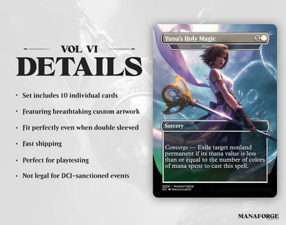 Final Fantasy Borderless Staples – Volume VI | Foil & Non-Foil Full-Art MTG Proxy Set – Aerith Curaga, Cloud’s Buster Sword, Brotherhood