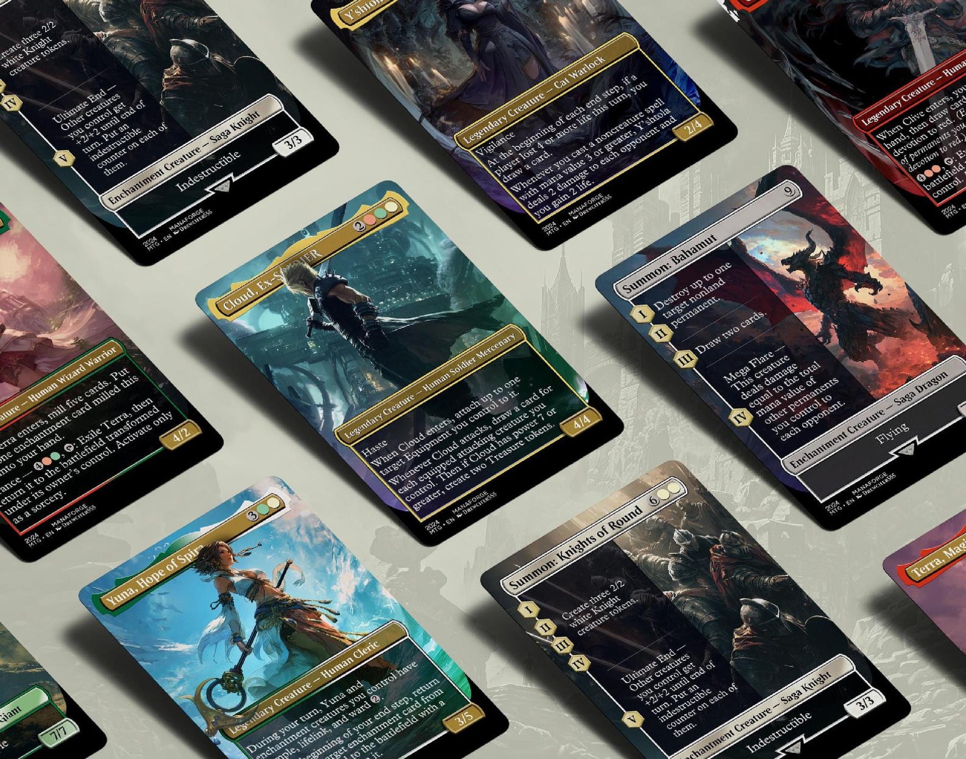 Final Fantasy Borderless Staples – Volume V | Foil & Non-Foil Full-Art MTG Proxy Set – Cloud, Bahamut, Knights of Round