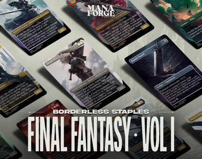 Final Fantasy Borderless Staples – Volume I | Full-Art MTG Proxy Set Foil & Non-Foil Cloud Tifa, Aerith, and Vivi