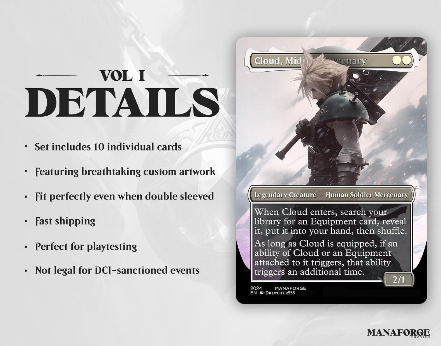 Final Fantasy Borderless Staples – Volume I | Full-Art MTG Proxy Set Foil & Non-Foil Cloud Tifa, Aerith, and Vivi