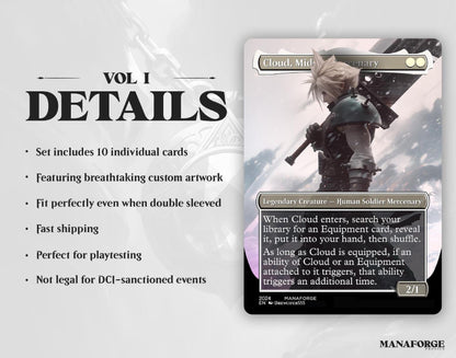 Final Fantasy Borderless Staples – Volume I | Full-Art MTG Proxy Set Foil & Non-Foil Cloud Tifa, Aerith, and Vivi