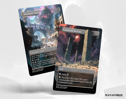 Borderless Utility Lands – Volume II | 10-Card Full-Art MTG Proxy Bundle – Inventor’s Fair, Command Beacon