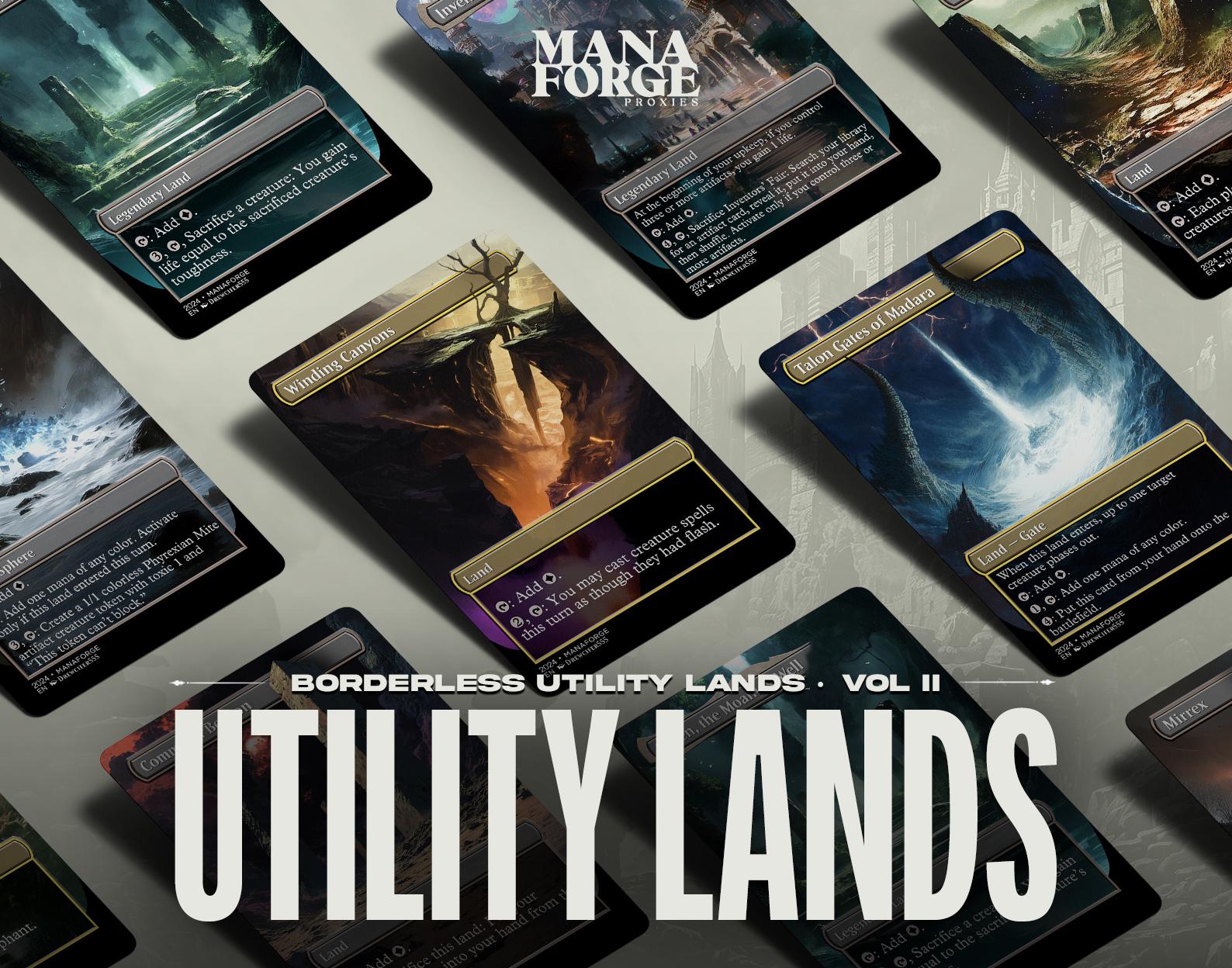 Borderless Utility Lands – Volume II | 10-Card Full-Art MTG Proxy Bundle – Inventor’s Fair, Command Beacon