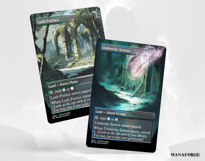 Borderless Surveil Lands – Volume I | 10-Card Full-Art MTG Proxy Bundle – Commander Duals for Surveil and Control