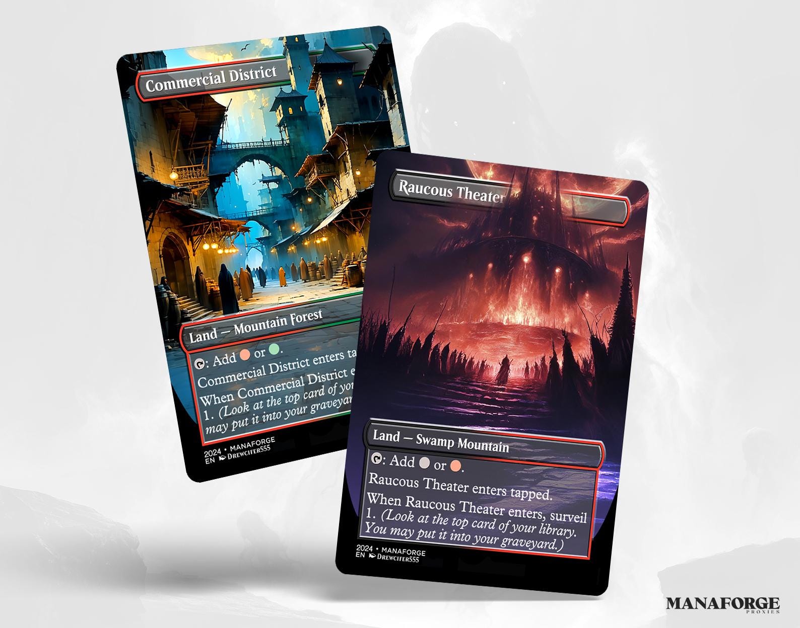 Borderless Surveil Lands – Volume I | 10-Card Full-Art MTG Proxy Bundle – Commander Duals for Surveil and Control
